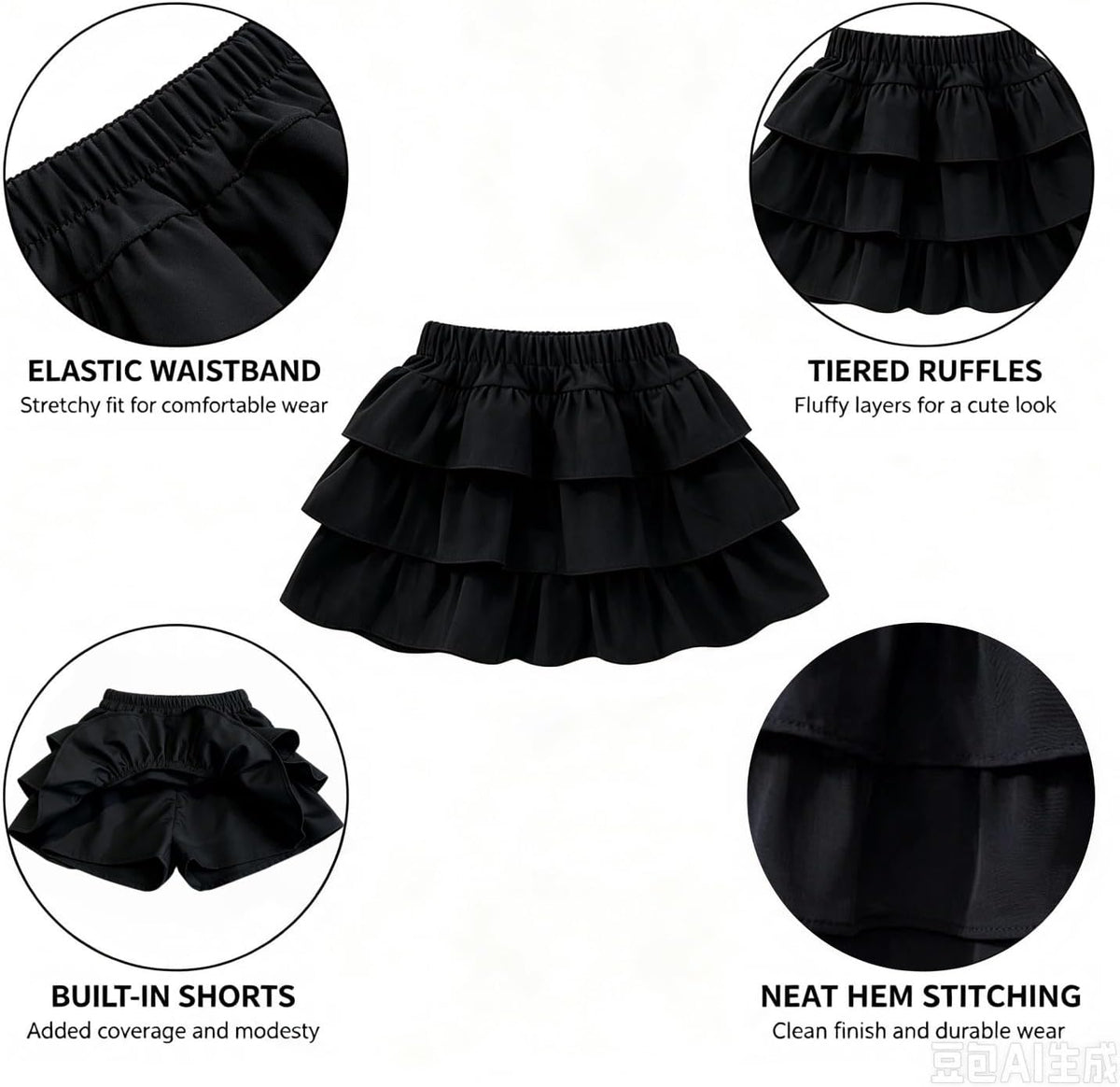Little Girls 3 Layers Ruffle Skirts with Shorts School Uniform Skirts for Girls Casual Travel Party