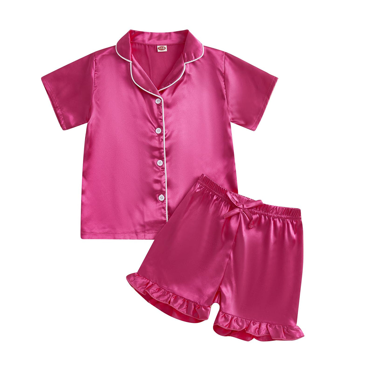 Ayalinggo Toddler Kids Girl Silk Pajamas Baby Ruffled Sleeve Button Down Satin Silk Pjs Sleepwear Loungwear Shorts Set