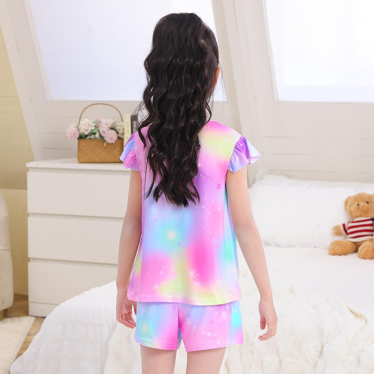 MHJY Girls 2-Piece Pajama Set Flutter Sleeve Breathable Sleepwear for Kids