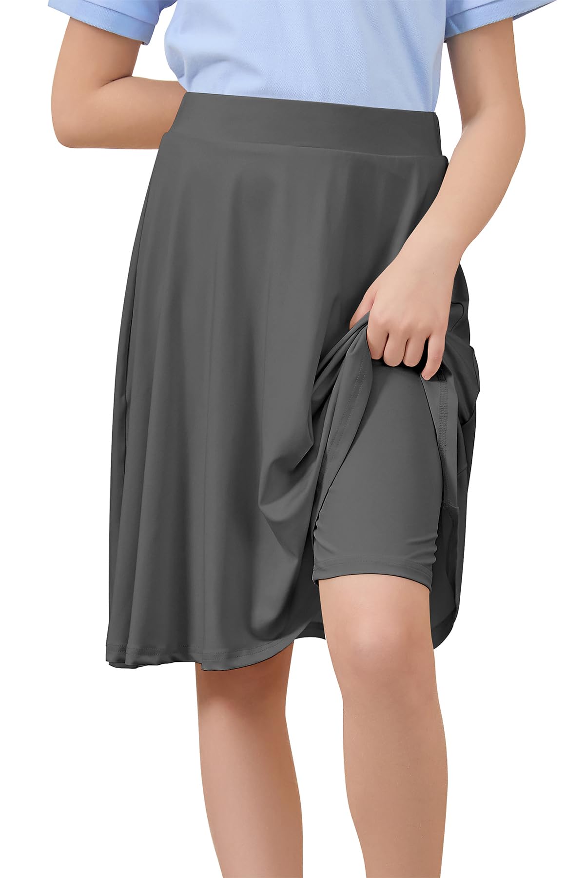 Zando Knee Length Skorts for Girls A Line Uniform Skirt with Shorts 6-14Y