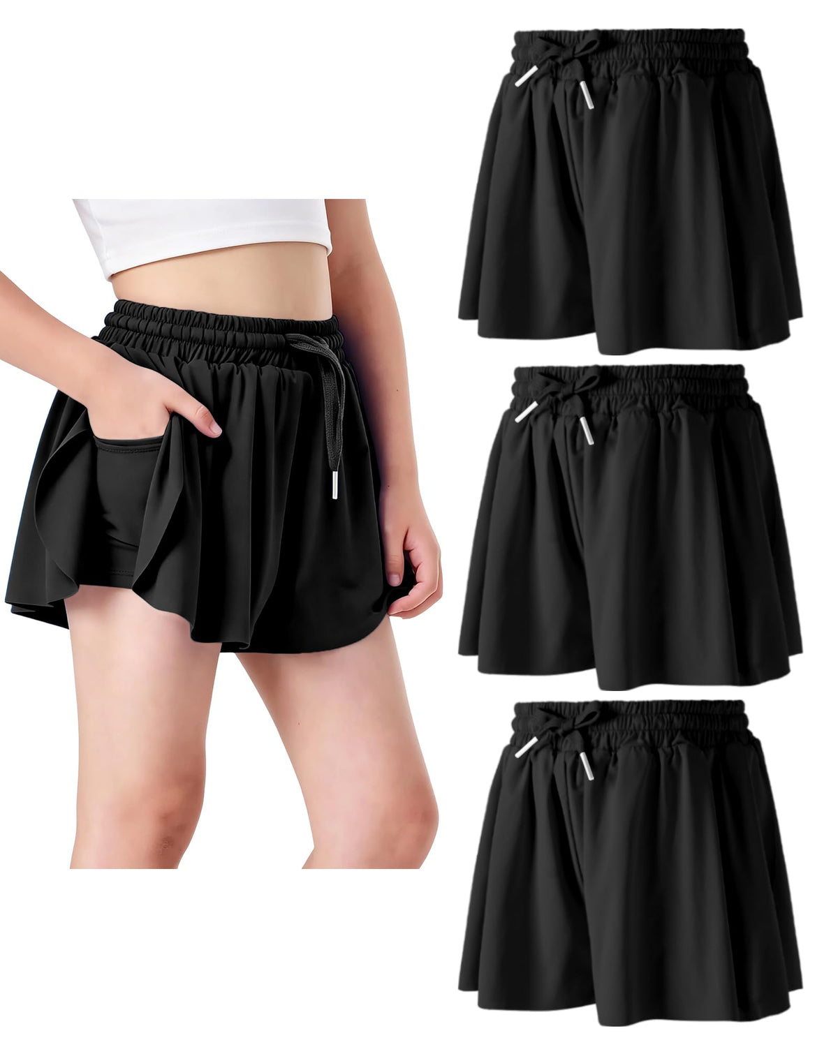 Butterfly Shorts Girls 2 in 1 Flowy Shorts with Pocket Athletic Skorts for Girls Running Tennis Skirts 2-14Y