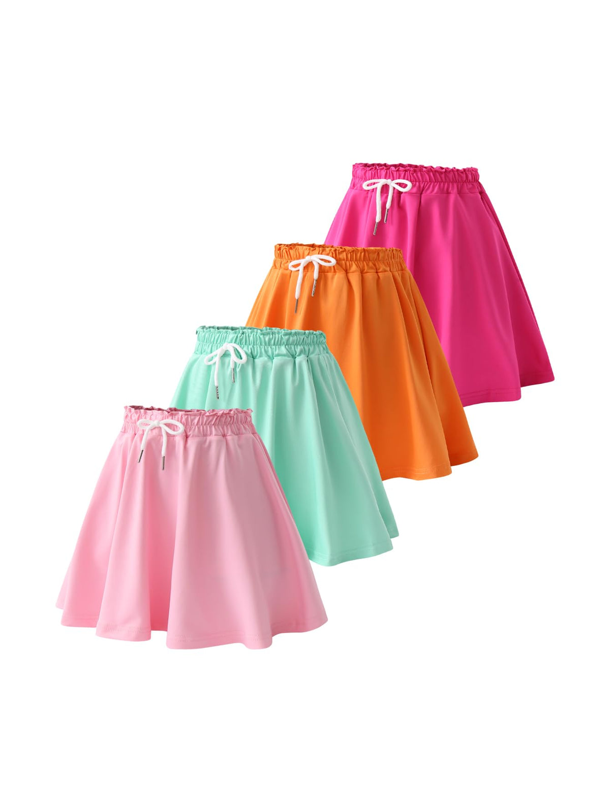 Girls 4 Pack Athletic Skirts Set Tennis Golf Skirts with Shorts Running Flowy Skorts 3-12Y
