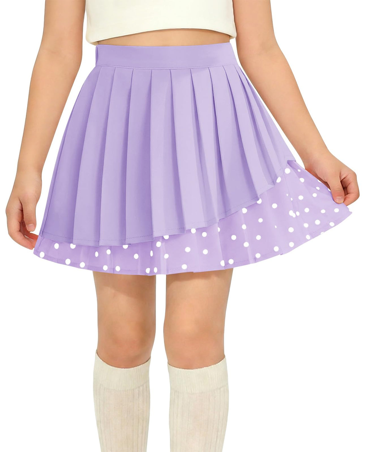 Haloumoning Girls Pleated Skirt Kids Cute High Waist Layered Polka Dots School Uniform Skort Skirts 5-14 Years