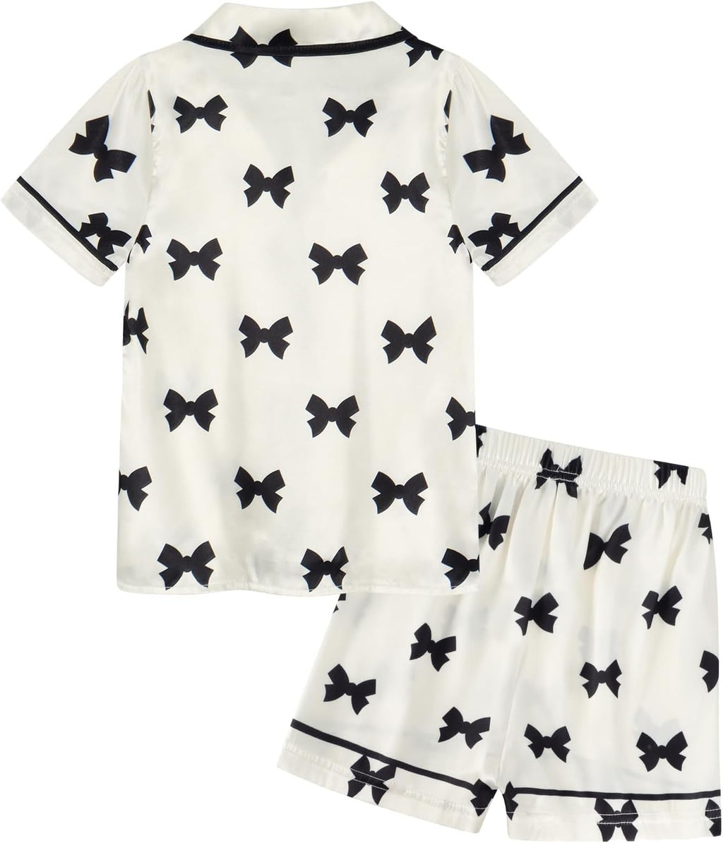 Girls Pajamas Set Silk Satin Pajama Kids Butoon Down Sleepwear Nightwear