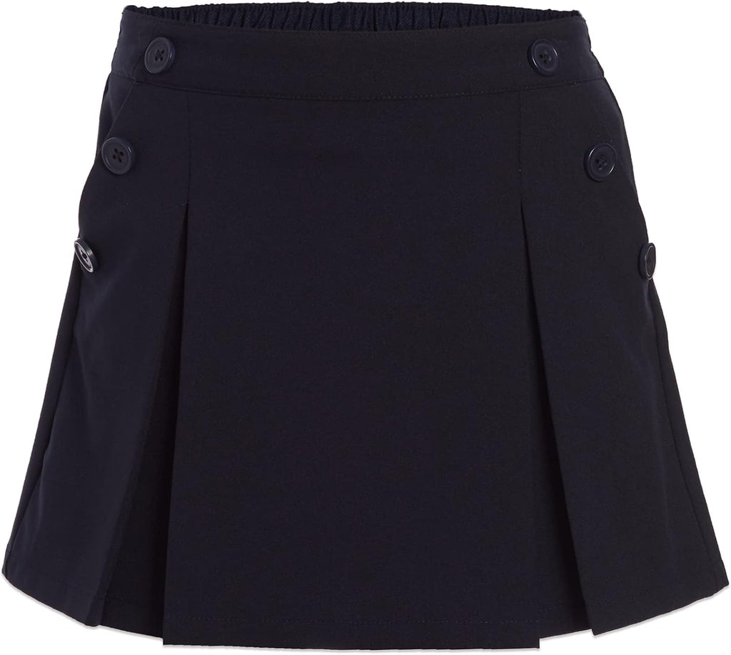 Nautica Girls' School Uniform Pull-on Scooter Skirt With Undershorts, Poplin Style With Button Pockets