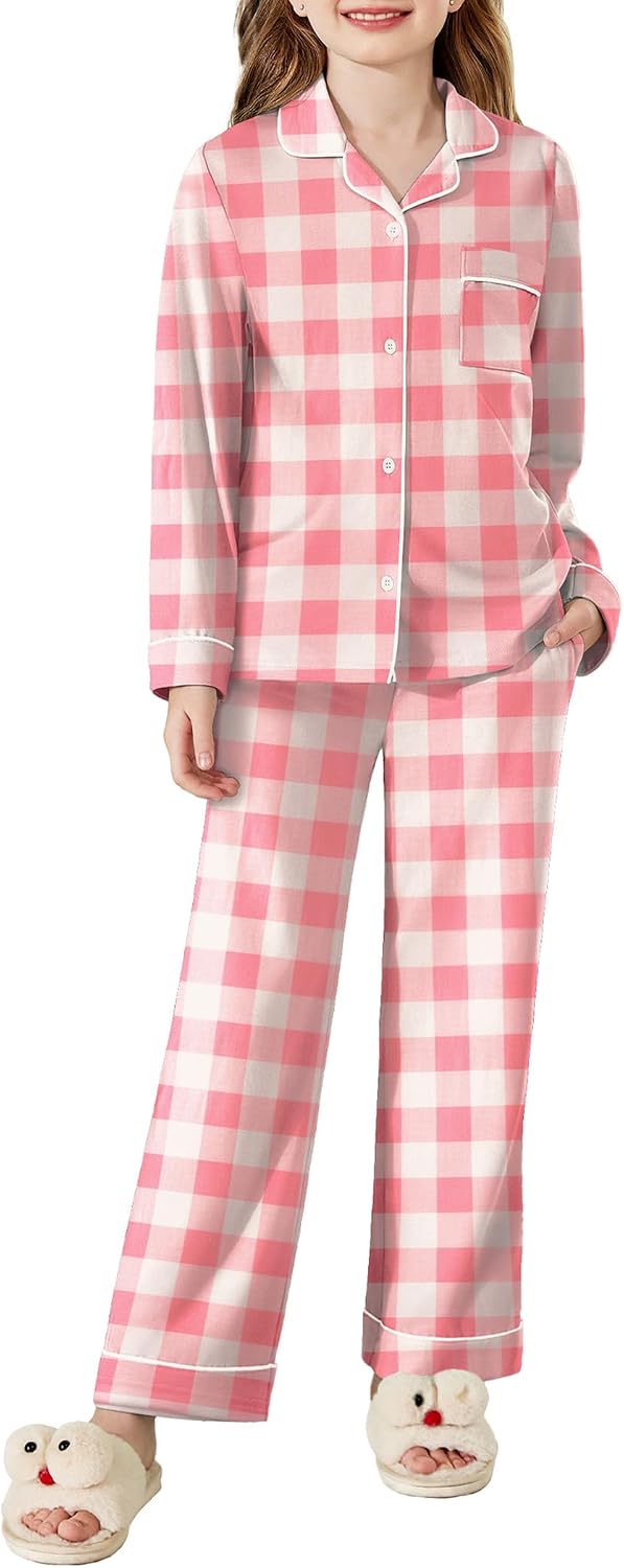Arshiner Pajamas Set for Girls Long Sleeve Lounge Set Button Down Pj Sets