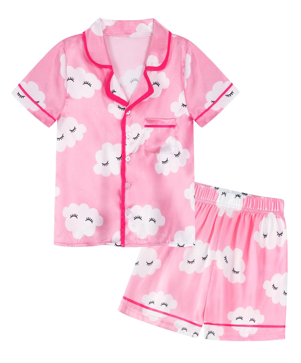 Girls Pajamas Set Silk Satin Pajama Kids Butoon Down Sleepwear Nightwear