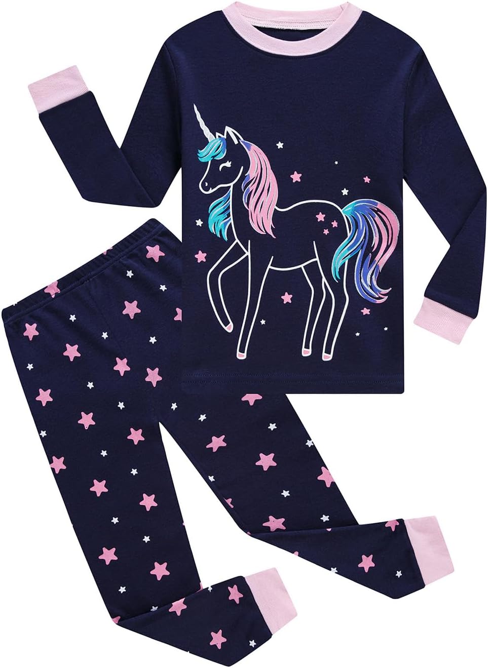 Little bety 4-Piece Girls Pajamas Cotton Long Sleeve Toddler Pjs Kids Sleep