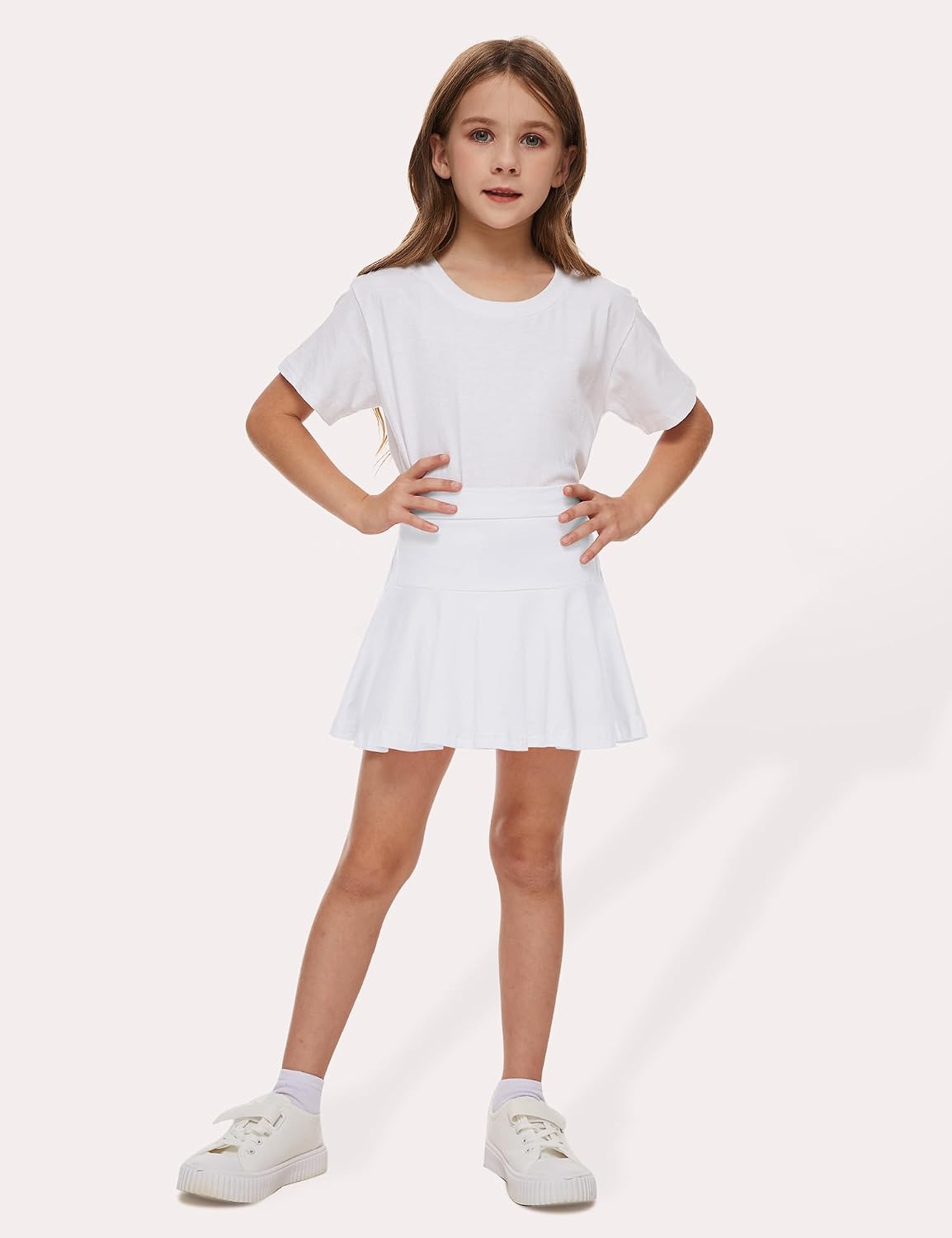 DREAM BUS 2 Pack Toddler Girls Skirts with Built-in Shorts, Cotton Pleated Tennis Skorts with Pocket for Little Girls