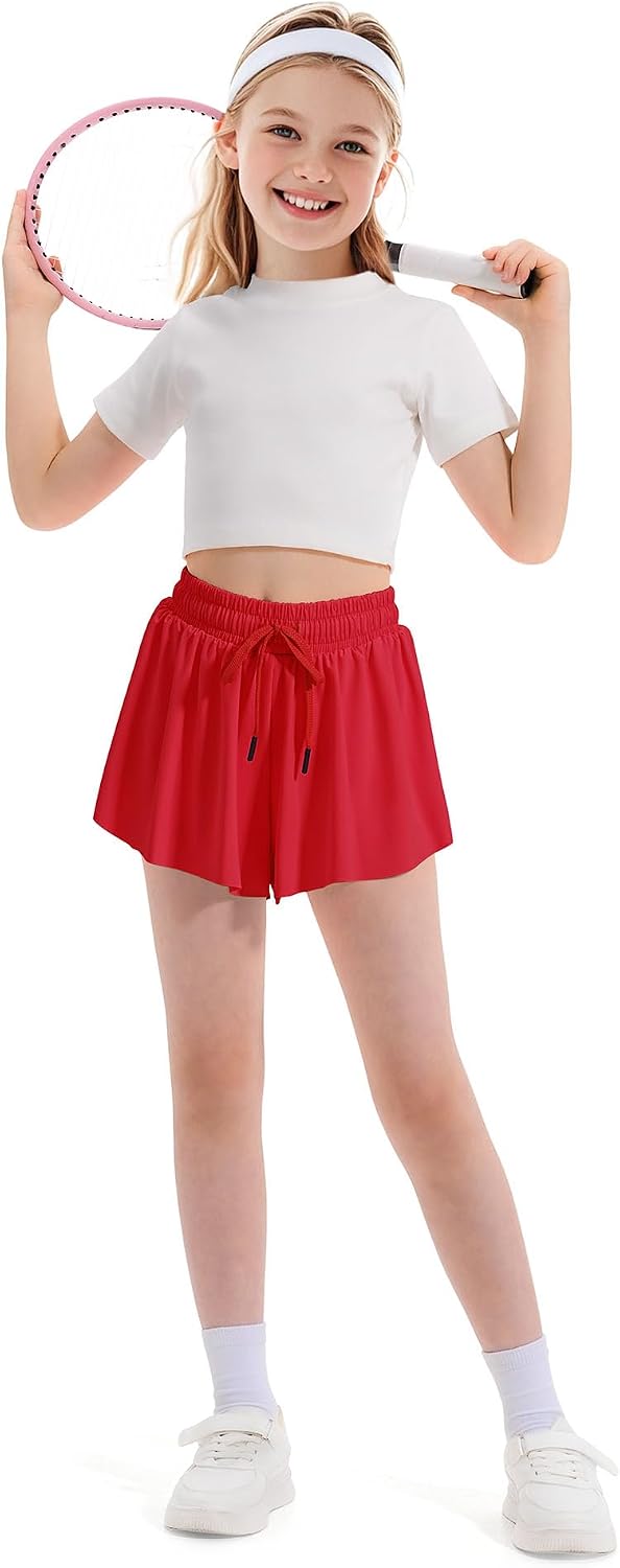 Witwot Butterfly Shorts Girls, 2-in-1 Teen/Kids Girl Flowy Athletic Skort