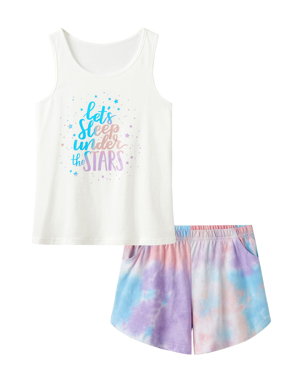 Beezizac Girls' Tie Dye Pajamas, 100% Cotton Sleepover Theme, Size 4T-18