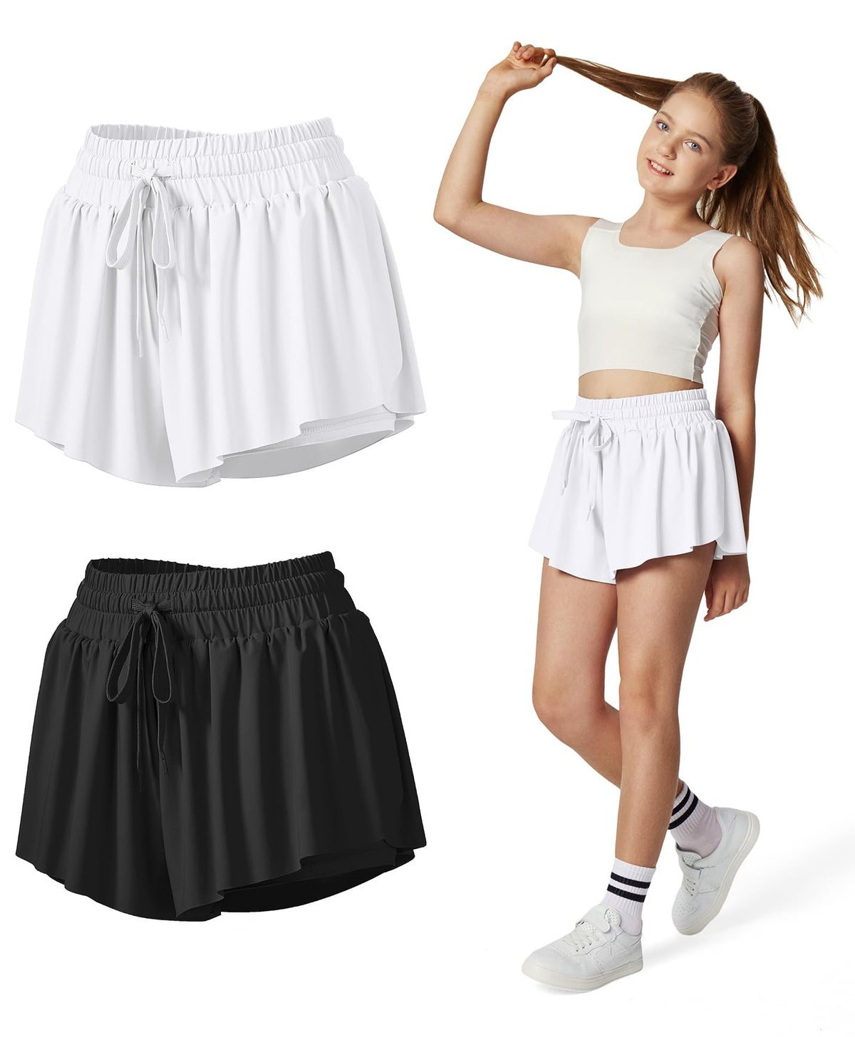 Ewedoos 2 in 1 Flowy Shorts Girls Butterfly Athletic Shorts Size 10-12 Cute Preppy Trendy Shorts Skirt for Teen Girls