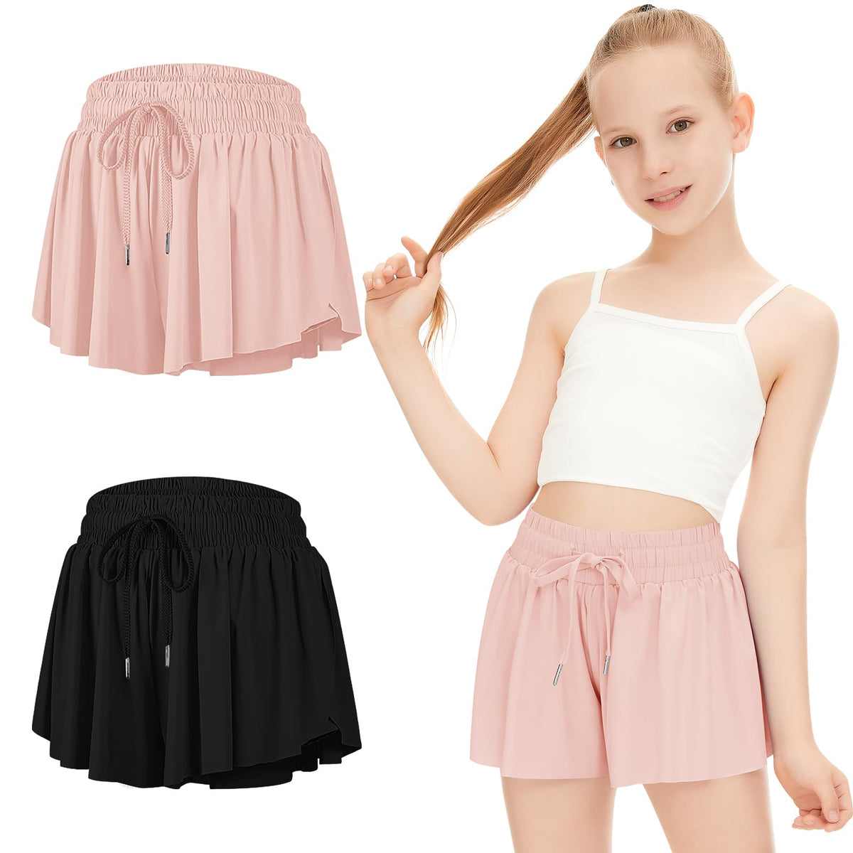 DOCUMO Girls Flowy Butterfly Shorts with Pockets 4-14Y