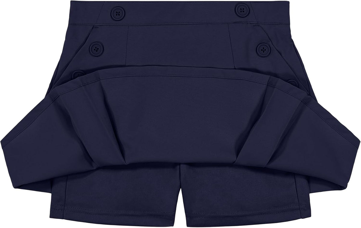 Nautica Girls' School Uniform Pull-on Scooter Skirt With Undershorts, Poplin Style With Button Pockets