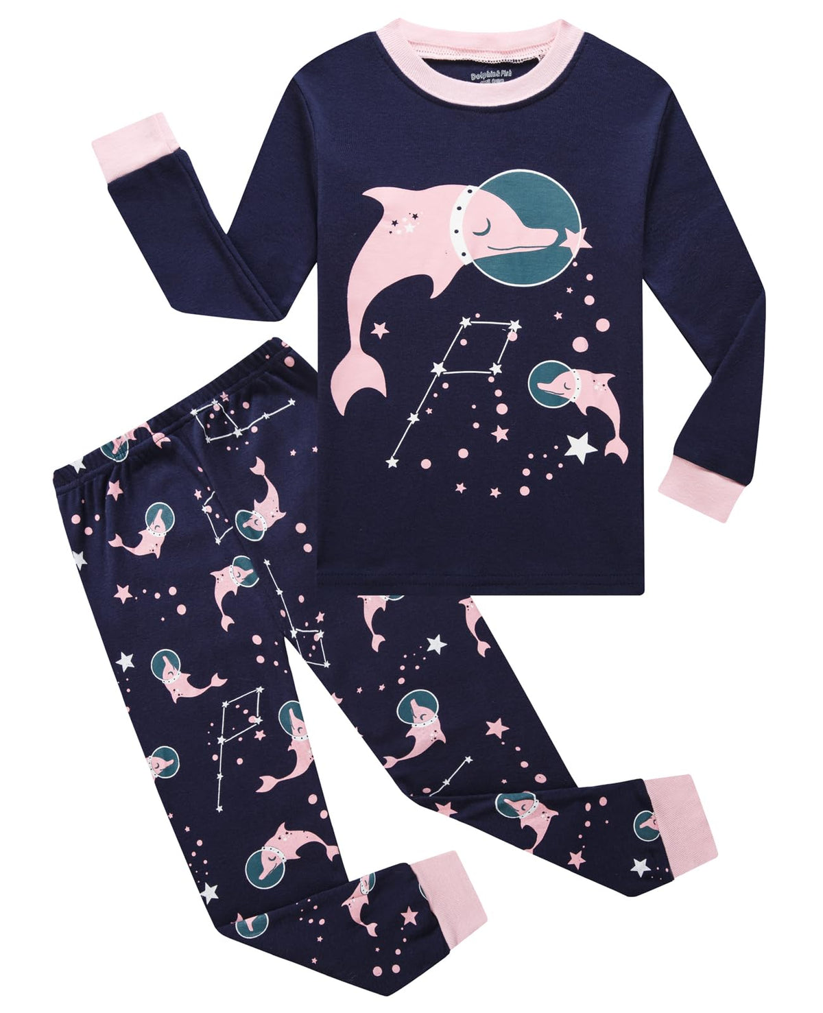 Dolphin&Fish Girls Cotton Pajamas Toddler 2 Pieces Pjs Kids Sleepwear Clothes Long sleeve Sets