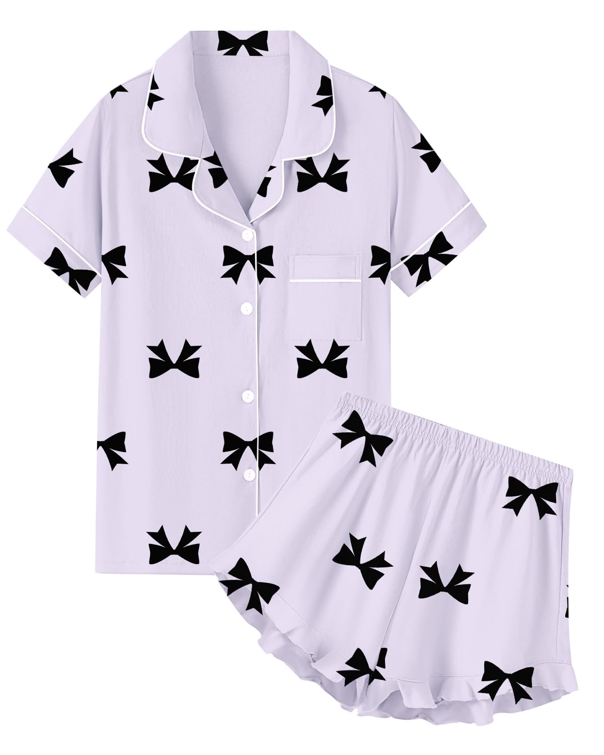 QZH.DUAO Girls & Women Pajama Sets Cotton Sleepwear Button Down Short Sleeve With Ruffle Shorts PJS 5 Years-Large