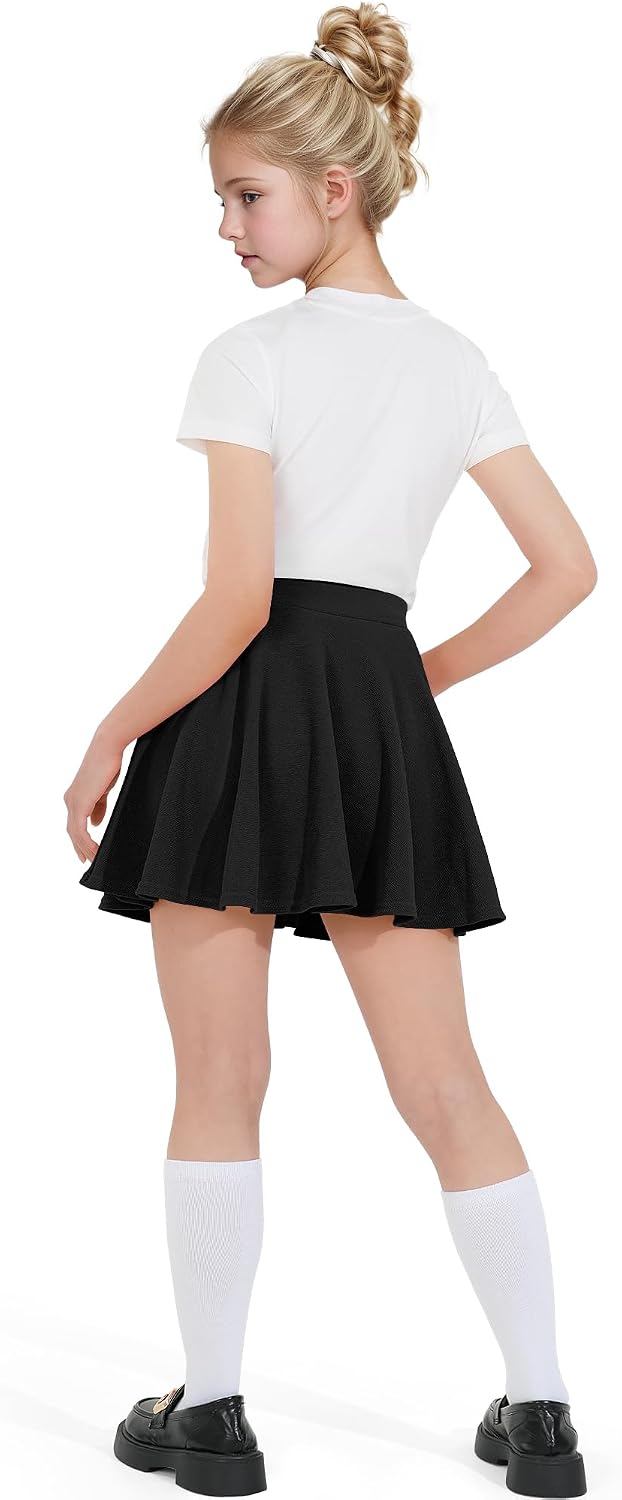 BOOPH Kids Girls Skirt Casual Mini Plain Flare Pleated Uniform Skirts