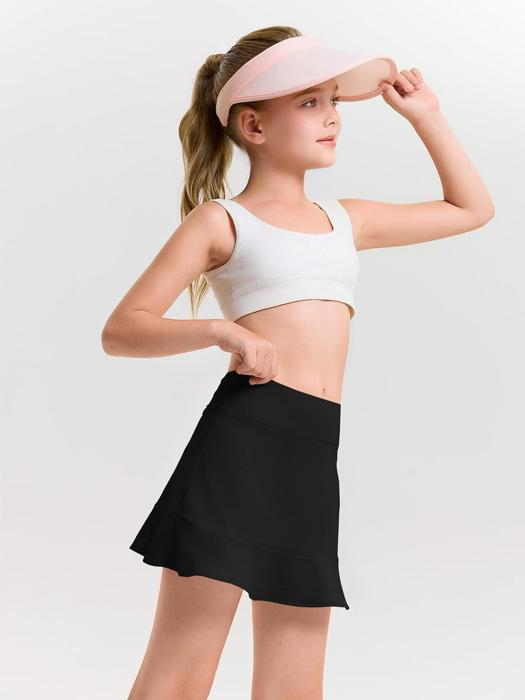 Haloumoning Girls A-line Tennis Skirts with Shorts Athletic Skorts 5-14Y