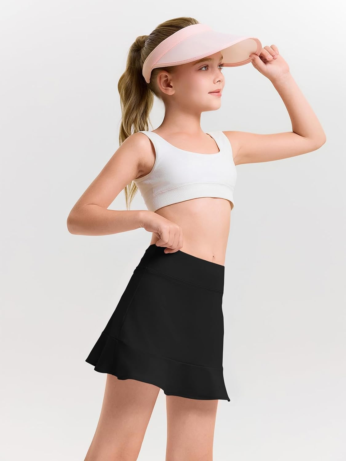 Haloumoning Girls A-line Tennis Skirts with Shorts Athletic Skorts 5-14Y