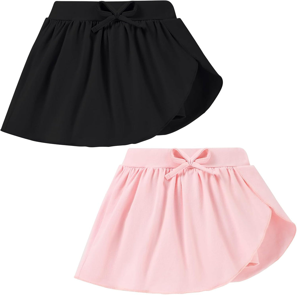 2 Pack Toddler Girls Skirts Skorts Built in Shorts Elastic Flared Baby Flowy Tennis Athletic Skirts Skorts for Girls