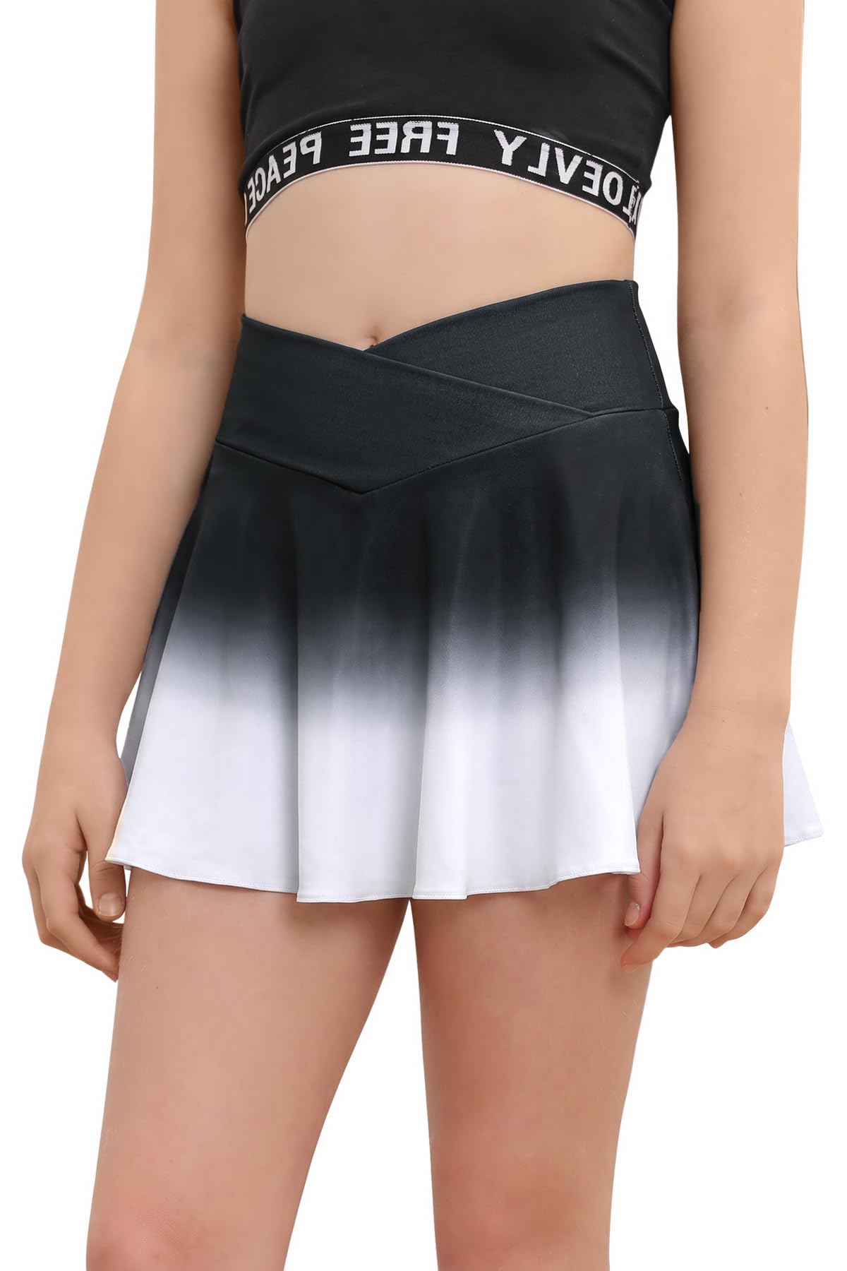 rrhss Gilrs Pleated Tennis Skirt with Pockets Kids V Crossover High Waisted Golf Skorts with Lining Shorts