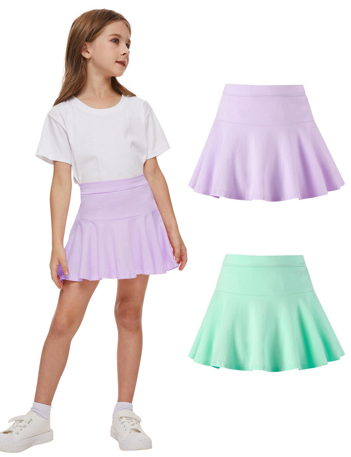 DREAM BUS 2 Pack Toddler Girls Skirts with Built-in Shorts, Cotton Pleated Tennis Skorts with Pocket for Little Girls