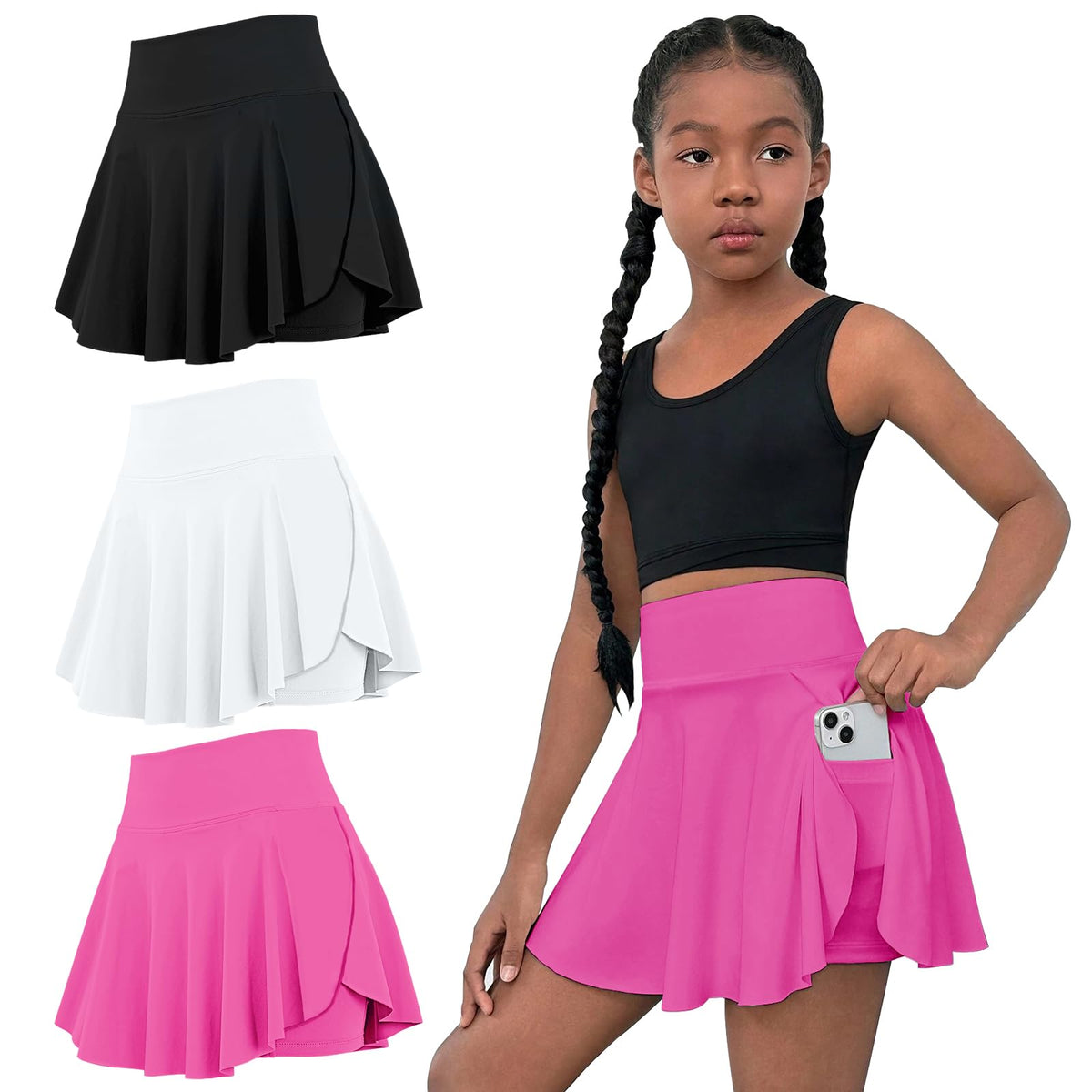 OEBLD Girls Athletic Skort High Waist Tennis Skirts with Shorts Butterfly Ruffle School Skirts with Pockets