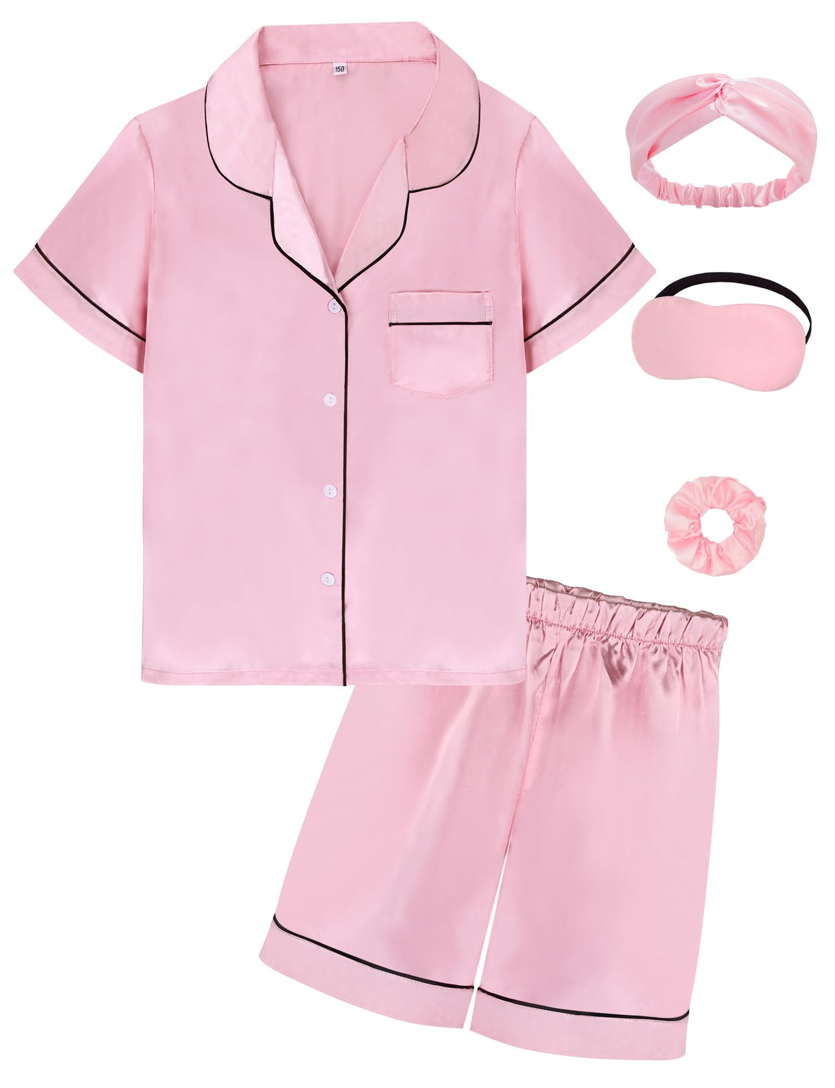 SEALINF Satin Girl Pajama Set Silk Pajamas for Girls With Eyemask 2 Pcs Button-up Sleepwear Kid Pjs Nightwear