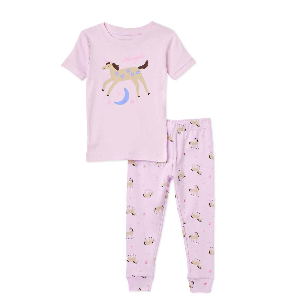 Amazon Essentials Girls' Snug-Fit Cotton Pajama Set, Short-Sleeve T-Shirt and Pants