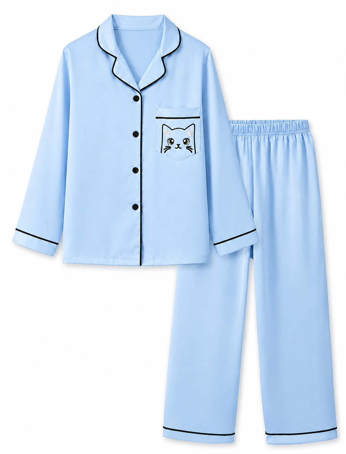 Mikrdoo Girls Silk Pajamas 2 Piece PJs Sets Kids Satin Slpeepwear 3-14Y