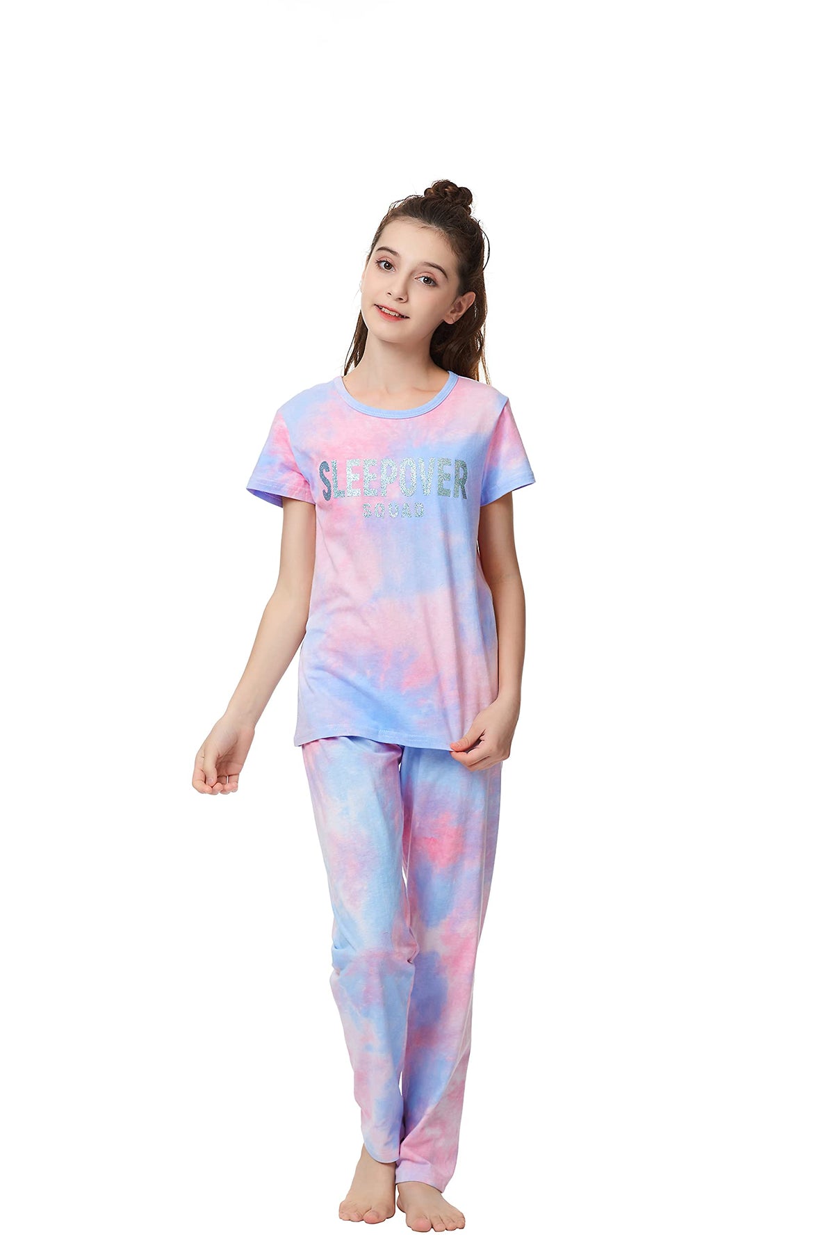 Tebbis Girls Tie Dye Short Sleeve Pajamas Cotton Loungewear Size 4T-18