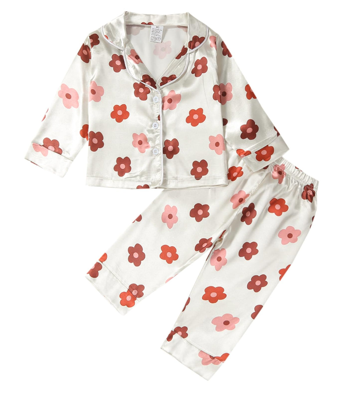 1-6Y Toddler Girls Floral Silk Pajamas Short Sleeve Button-Up Top Shorts Summer 2PC Flowers Satin Pajamas Set