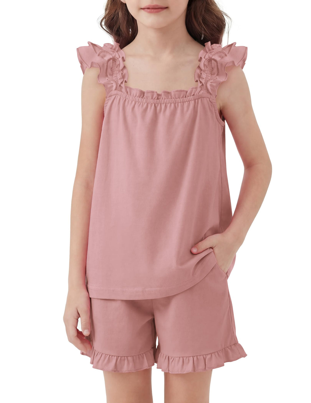 Arshiner Girls Pajamas Ruffle Tank Top and Shorts Sets Cute 2 Piece Pjs