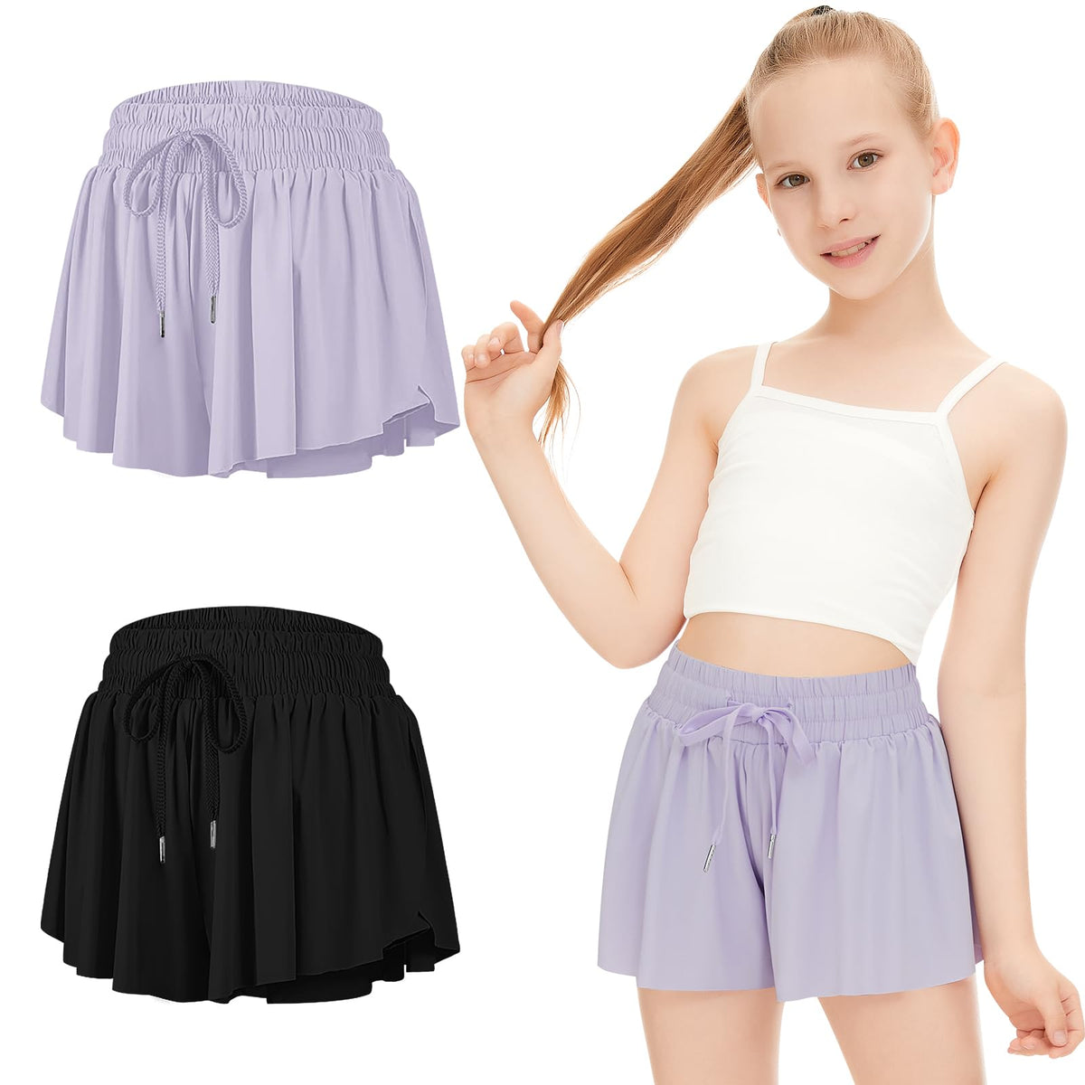 DOCUMO Girls Flowy Butterfly Shorts with Pockets 4-14Y