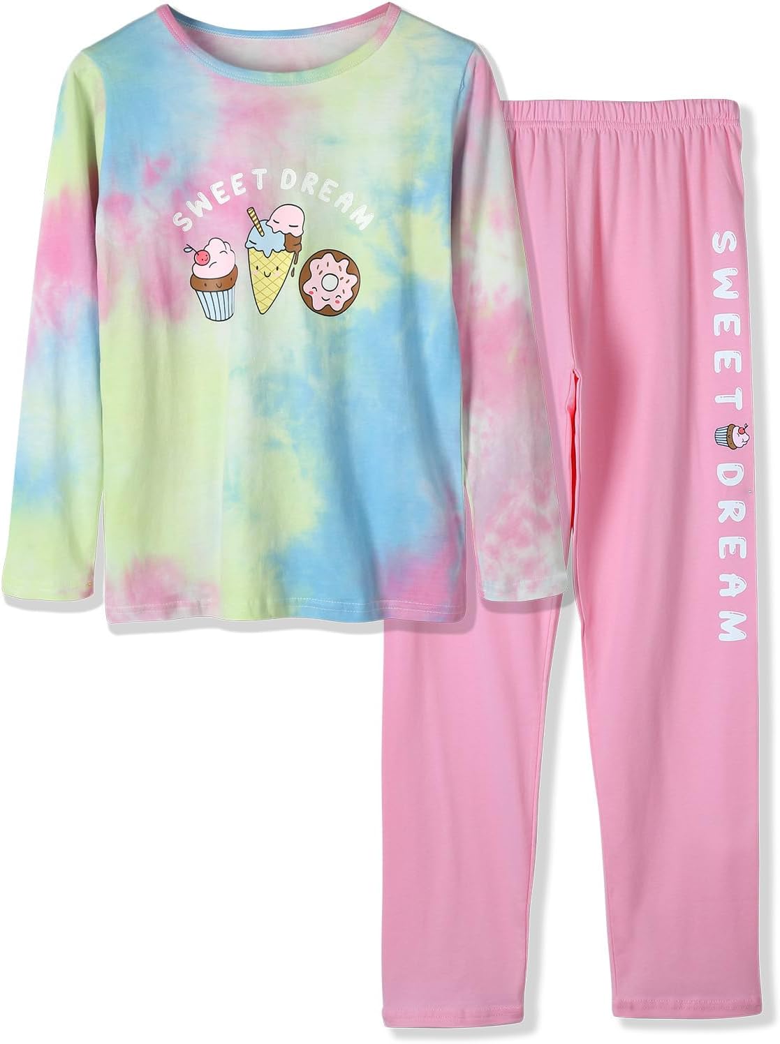 Beezizac Girls' 100% Cotton Pajama Set, Tie-Dye with Various Prints, 4T–18