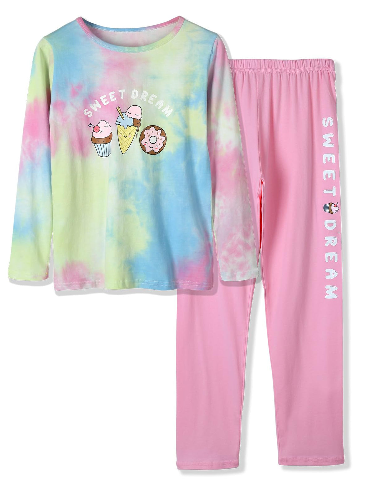 Beezizac Girls' 100% Cotton Pajama Set, Tie-Dye with Various Prints, 4T–18