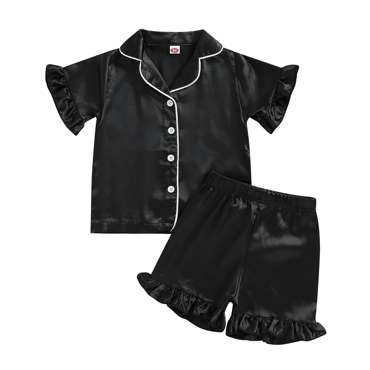 Ayalinggo Toddler Kids Girl Silk Pajamas Baby Ruffled Sleeve Button Down Satin Silk Pjs Sleepwear Loungwear Shorts Set