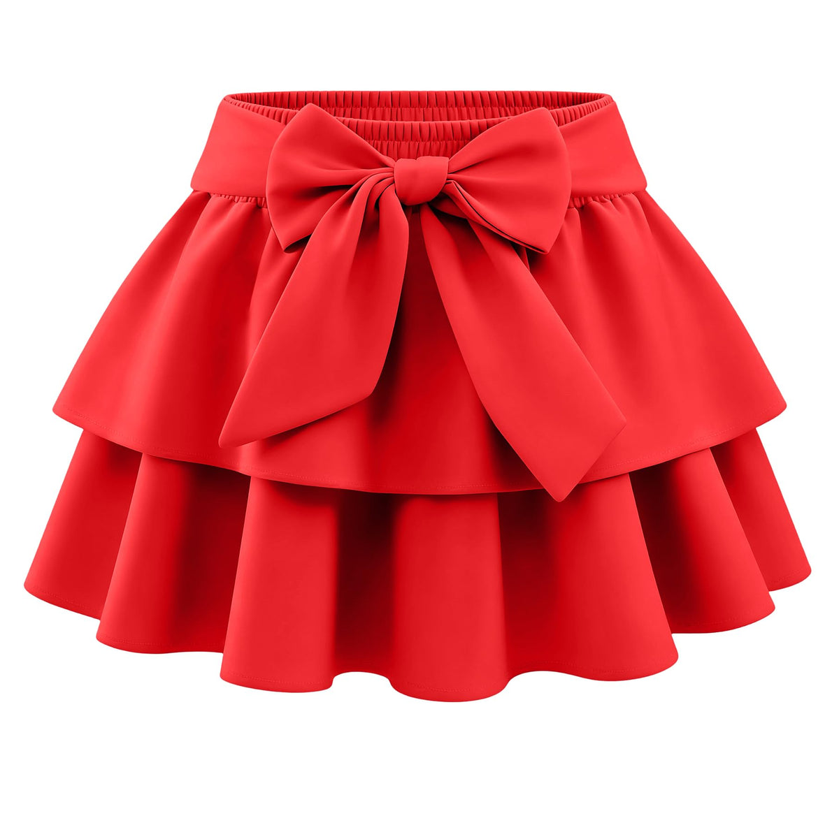 Girls Bow Mini Skirts Kids Elastic High Waisted Ruffle Tiered Skirt Party Dance Layered Skort for Teen 5-14 Years