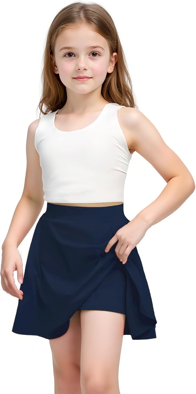 Little Girls Skirts Athletic Uniform Skirts Built in Shorts Casual Mini Skorts for Kids with Pockets