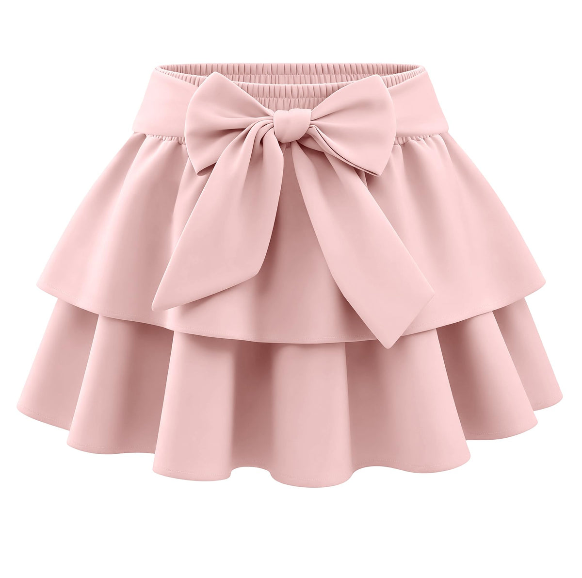 Girls Bow Mini Skirts Kids Elastic High Waisted Ruffle Tiered Skirt Party Dance Layered Skort for Teen 5-14 Years