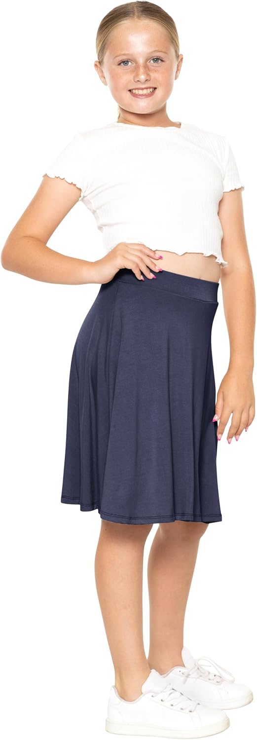 STRETCH IS COMFORT Girls Knee Length A-line Skirt with Built-in Shorts or Leggings