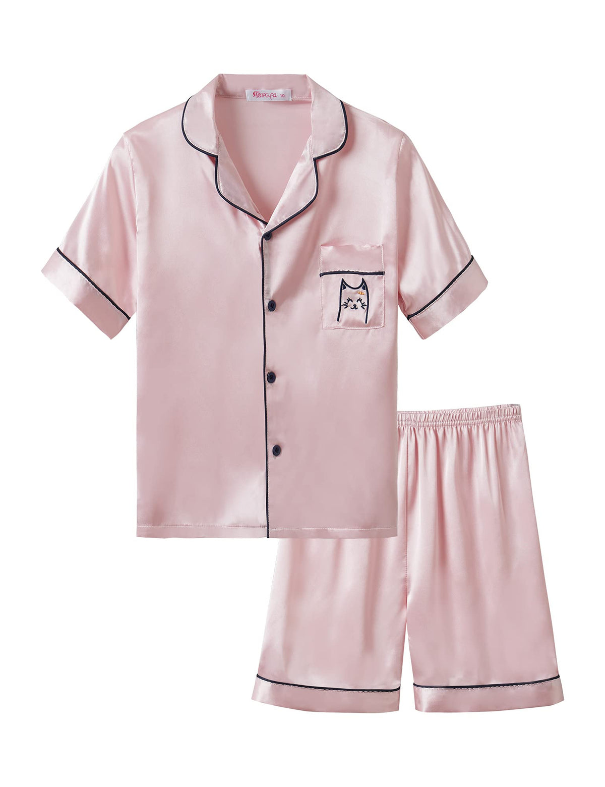 Topgal Girls Satin Pajamas, Short Sleeve Shorts Button Up, Size 6-16