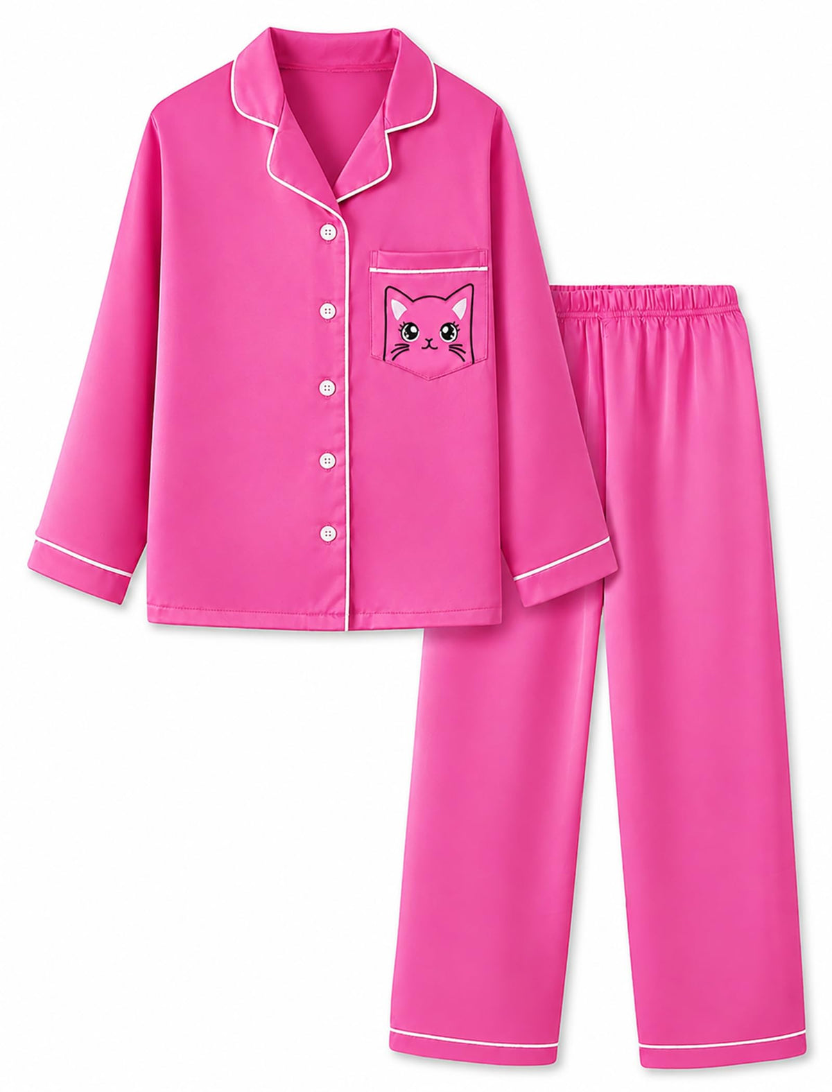 Mikrdoo Girls Silk Pajamas 2 Piece PJs Sets Kids Satin Slpeepwear 3-14Y