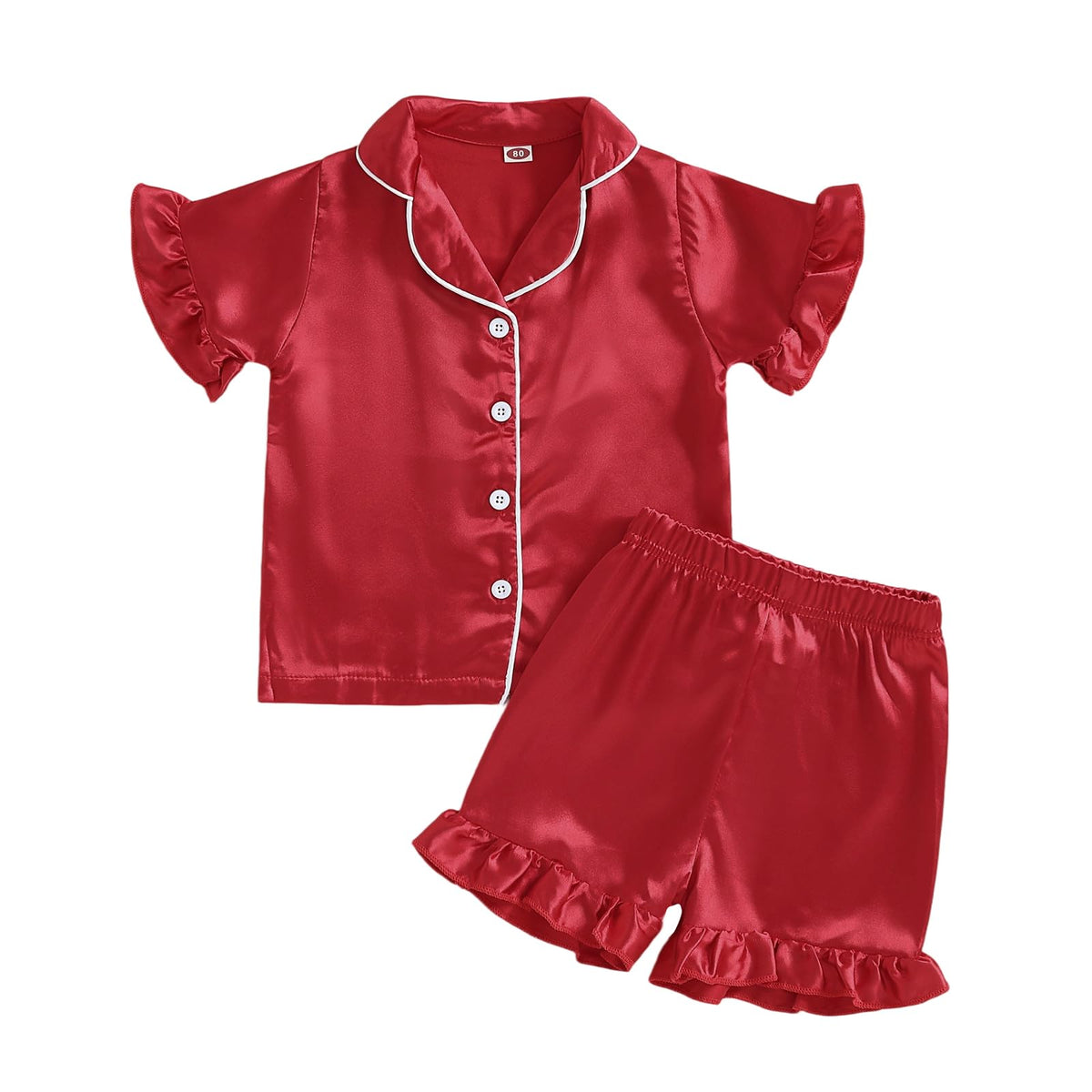 Ayalinggo Toddler Kids Girl Silk Pajamas Baby Ruffled Sleeve Button Down Satin Silk Pjs Sleepwear Loungwear Shorts Set