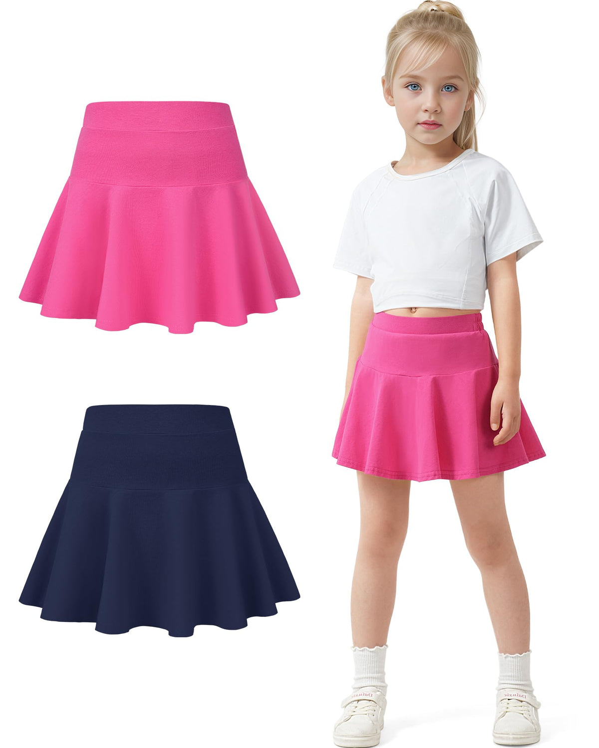 BOOPH 2 Pack Little Girls Athletic Uniform Skorts Toddler Skirt with Shorts