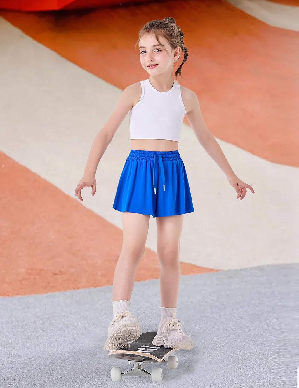Butterfly Shorts Girls 2 in 1 Flowy Shorts with Pocket Athletic Skorts for Girls Running Tennis Skirts 2-14Y