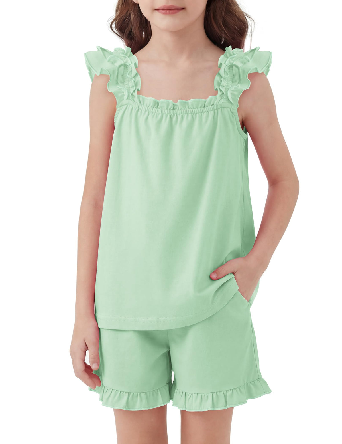 Arshiner Girls Pajamas Ruffle Tank Top and Shorts Sets Cute 2 Piece Pjs