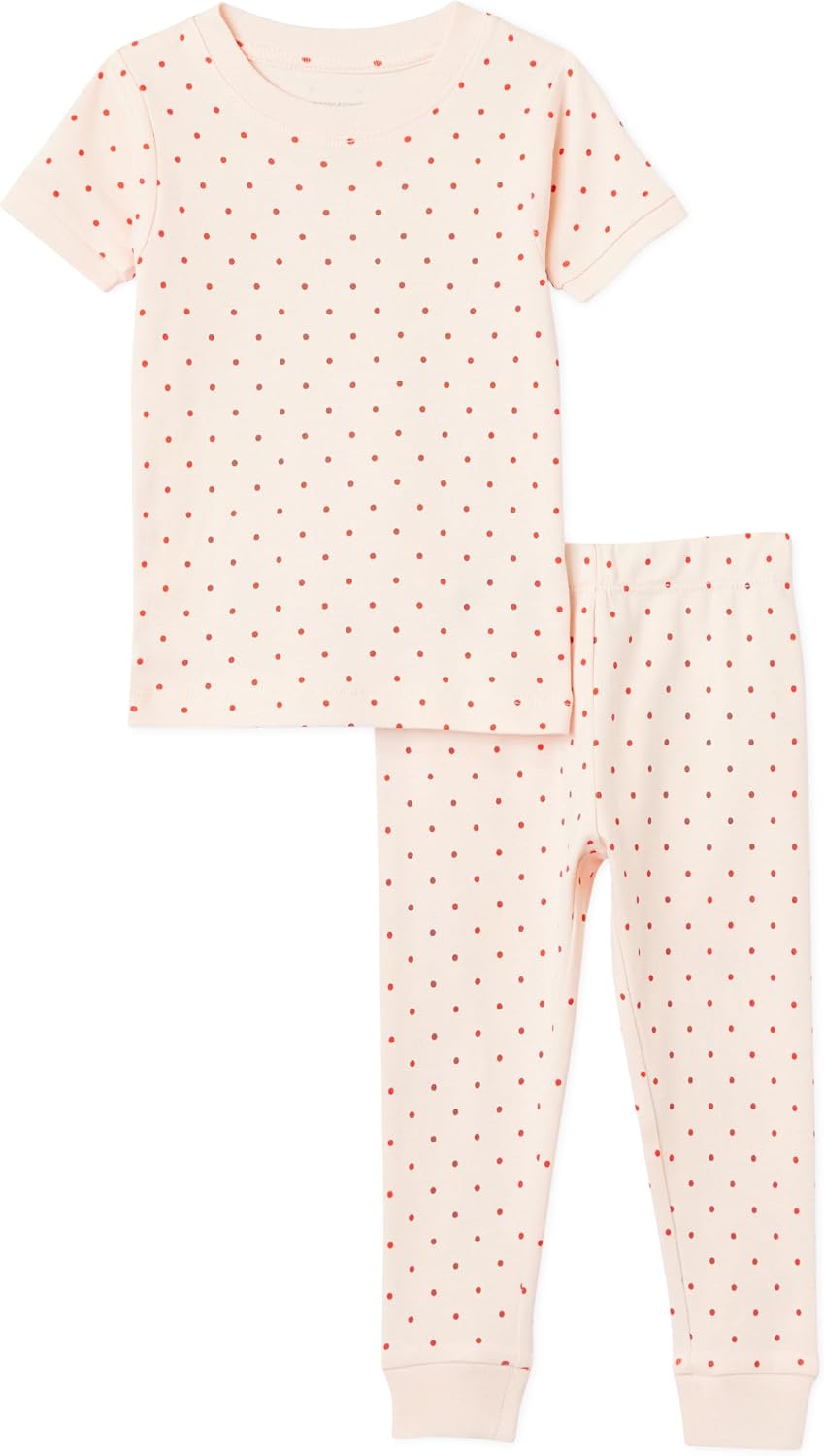 Amazon Essentials Girls' Snug-Fit Cotton Pajama Set, Short-Sleeve T-Shirt and Pants