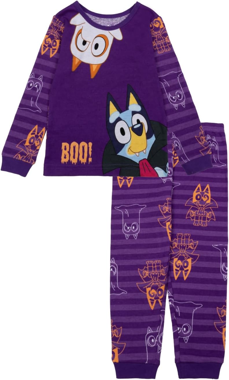 Bluey Girls' 2-piece Snug-fit Cotton Holiday Pajama Set, Soft & Cute for Kids