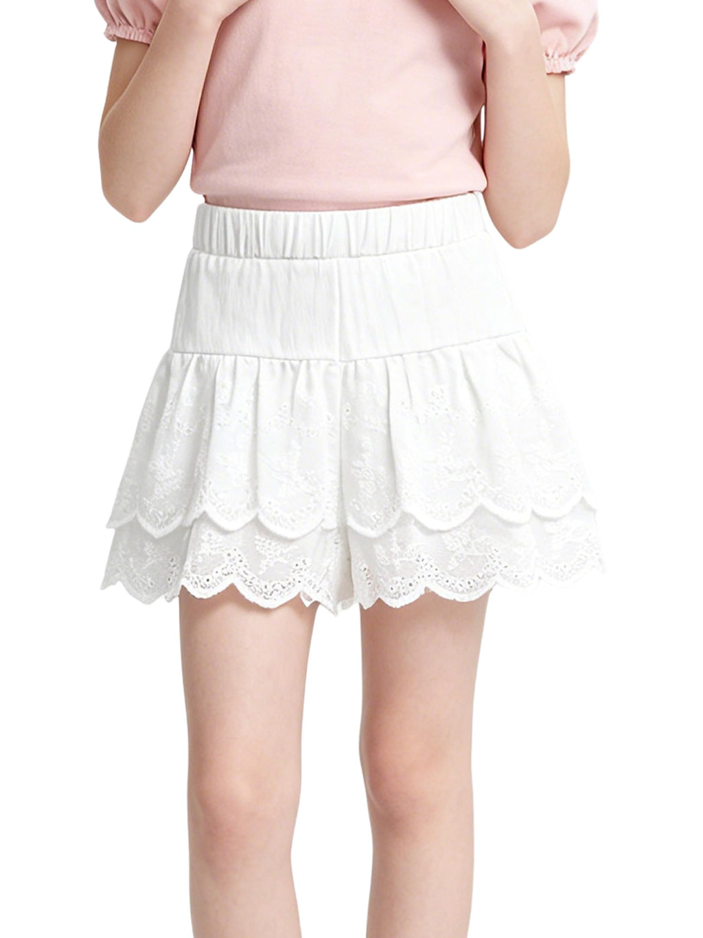 Girls Ruffle Layered Shorts Eyelet Lace Skorts Elastic Waist Flowy for Toddler